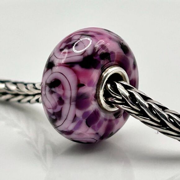 Summersday Artisan Trollbeads Style Trollstone Bright & Dark Pinks Purples Swirl - Picture 9 of 10